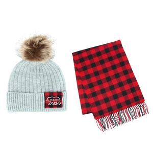 David & Young Women's Mama Bear Winter Beanie and Matching Buffalo Plaid Scarf
